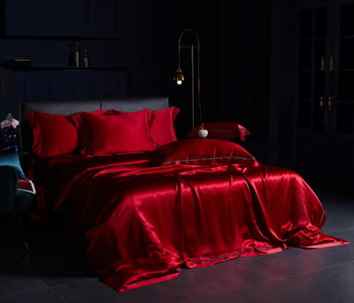 WINE - Lace artisan 25 Momme 4-Piece Pure Mulberry Silk Bed Linen Set