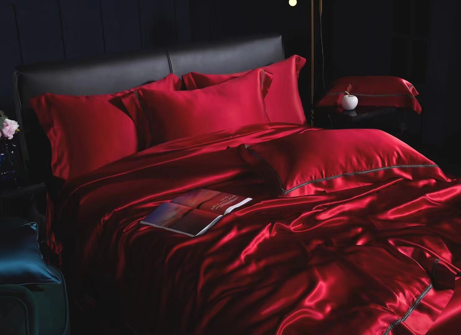 WINE - Lace artisan 25 Momme 4-Piece Pure Mulberry Silk Bed Linen Set