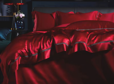 WINE - Lace artisan 25 Momme 4-Piece Pure Mulberry Silk Bed Linen Set