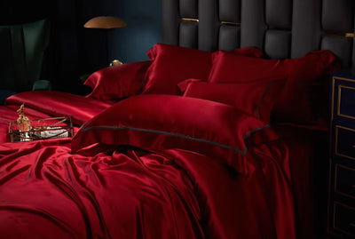 WINE - Lace artisan 25 Momme 4-Piece Pure Mulberry Silk Bed Linen Set