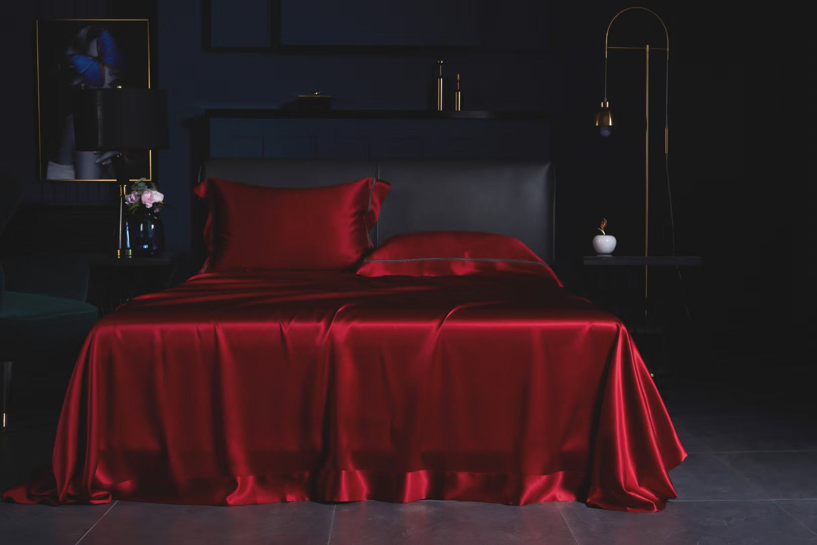 WINE - Lace artisan 25 Momme 4-Piece Pure Mulberry Silk Bed Linen Set