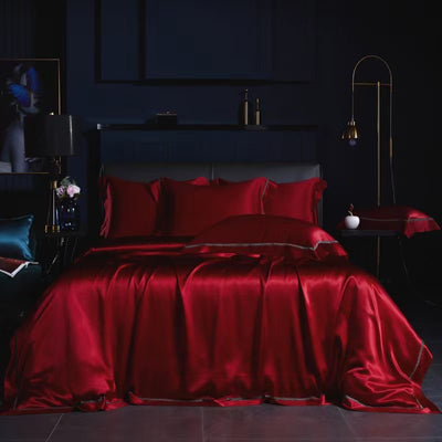 WINE - Lace artisan 25 Momme 4-Piece Pure Mulberry Silk Bed Linen Set