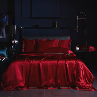 WINE - Lace artisan 25 Momme 4-Piece Pure Mulberry Silk Bed Linen Set