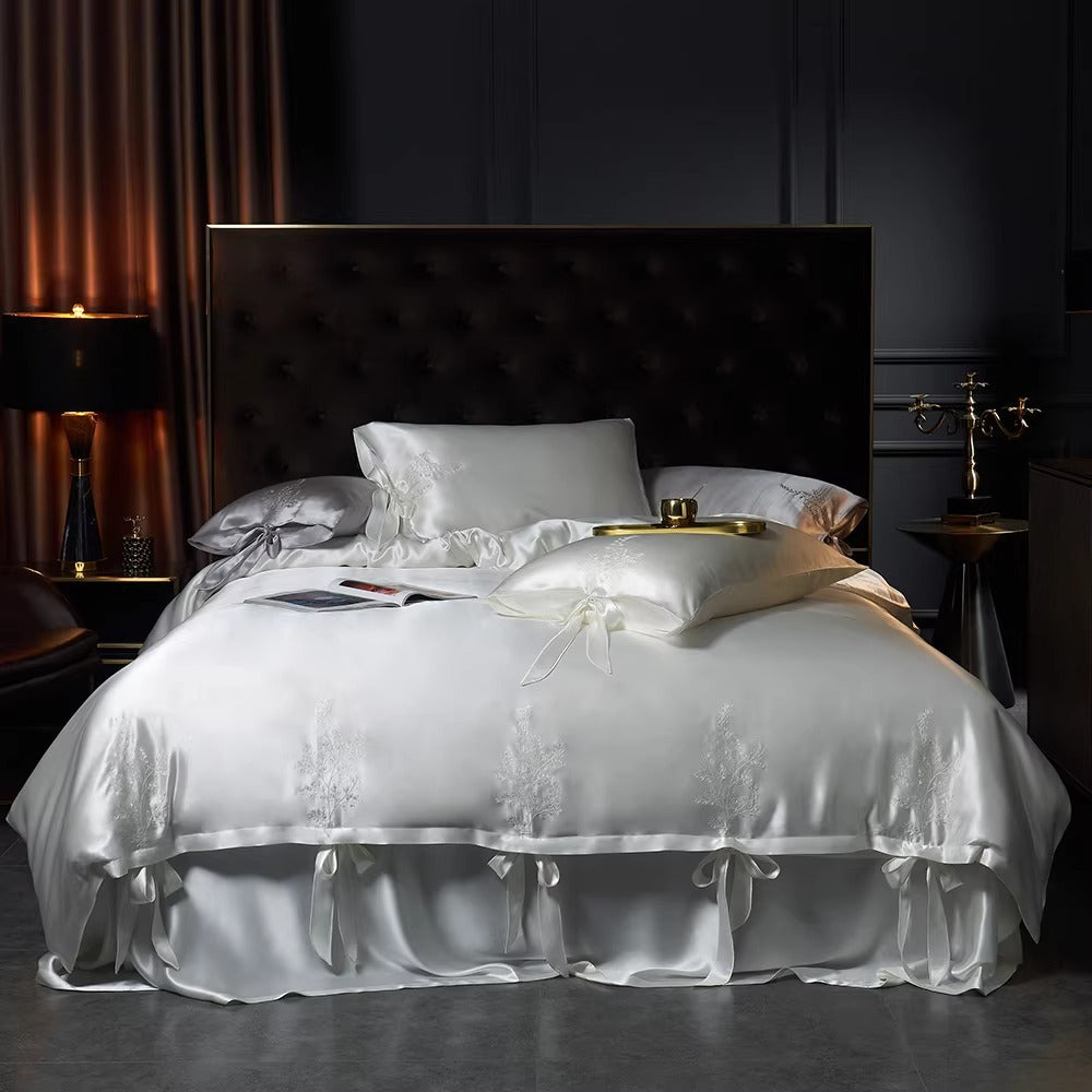 SUYUEAT - Embroidered 30 Momme Full Silk Set 4pcs, Lotus Pink