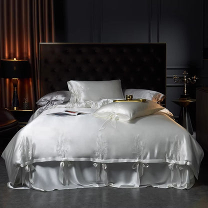 SUYUEAT - Embroidered 30 Momme Full Silk Set 4pcs, Lotus Pink