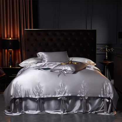 SUYUEAT - Embroidered 30 Momme Full Silk Set 4pcs, Lotus Pink