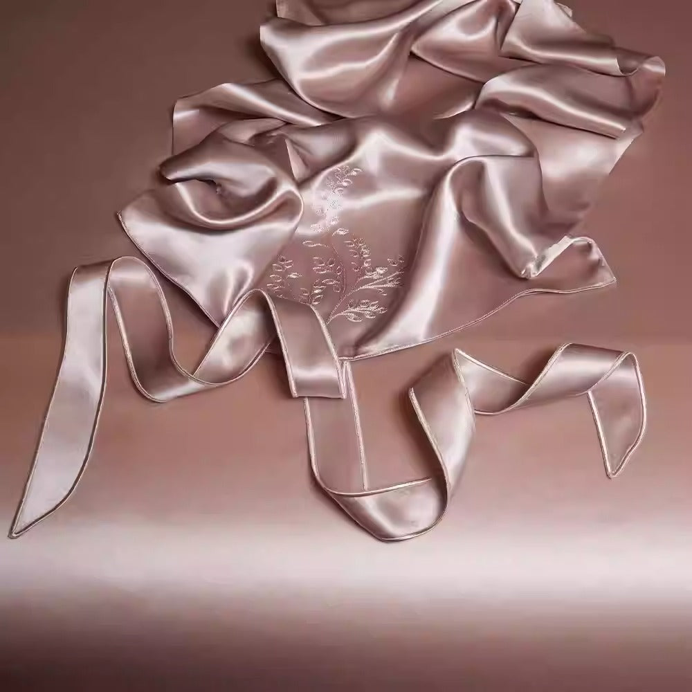 SUYUEAT - Embroidered 30 Momme Full Silk Set 4pcs, Lotus Pink