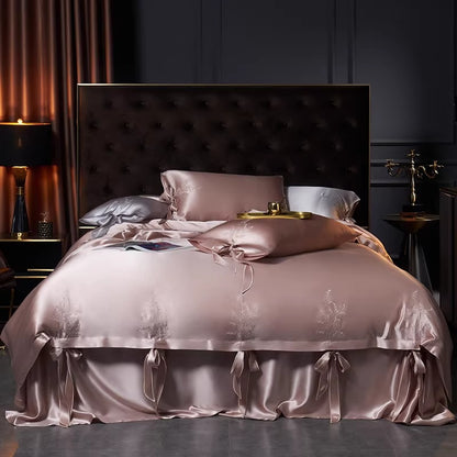 SUYUEAT - Embroidered 30 Momme Full Silk Set 4pcs, Princess White