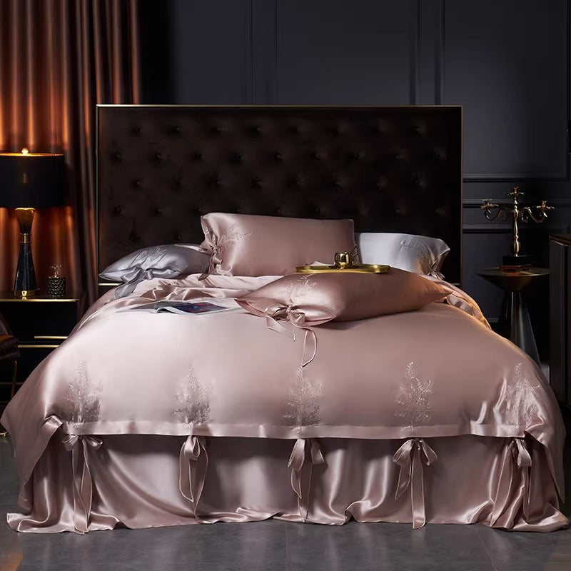 SUYUEAT - Embroidered 30 Momme Full Silk Set 4pcs, Princess White