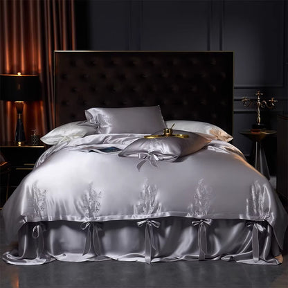 SUYUEAT - Embroidered 30 Momme Full Silk Set 4pcs, Princess White